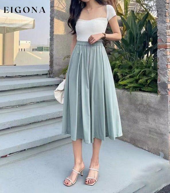 Large swing umbrella skirt pleated high waist mid-length a-line pleated skirt Green Clothes