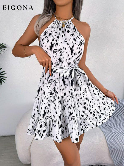 Women's Woven Casual Fashion Halter Neck Leopard Print A Swing Dress Clothes dresses halter dress short dresses