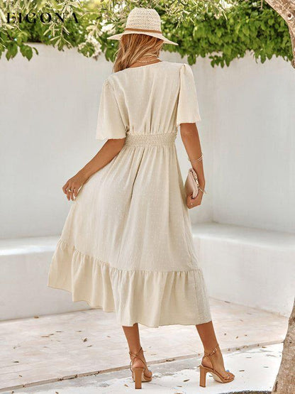 Women's summer new V-neck lotus leaf sleeve solid color dress Clothes