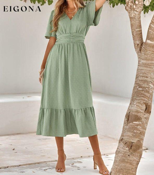 Women's summer new V-neck lotus leaf sleeve solid color dress Clothes