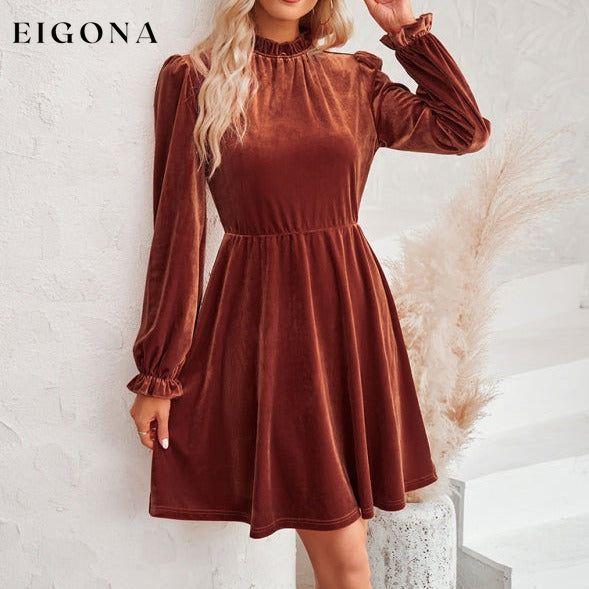 Turtleneck velvet solid color waist dress casual dress casual dresses clothes dress dresses long sleeve dresses short dresses