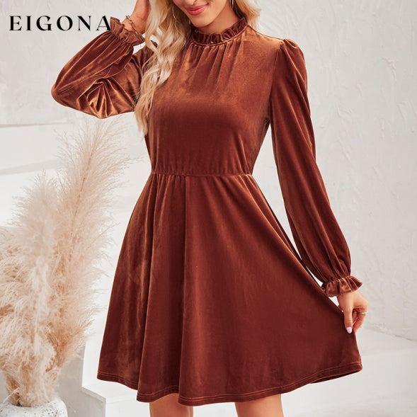 Turtleneck velvet solid color waist dress casual dress casual dresses clothes dress dresses long sleeve dresses short dresses