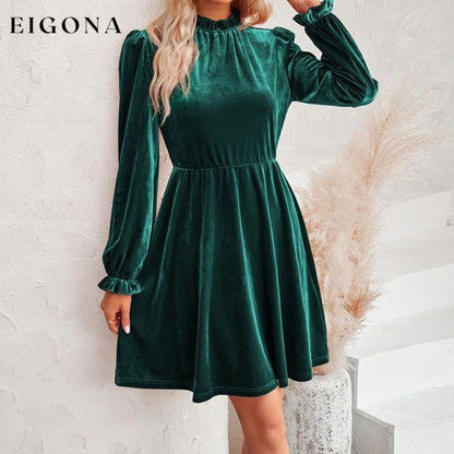 Turtleneck velvet solid color waist dress casual dress casual dresses clothes dress dresses long sleeve dresses short dresses