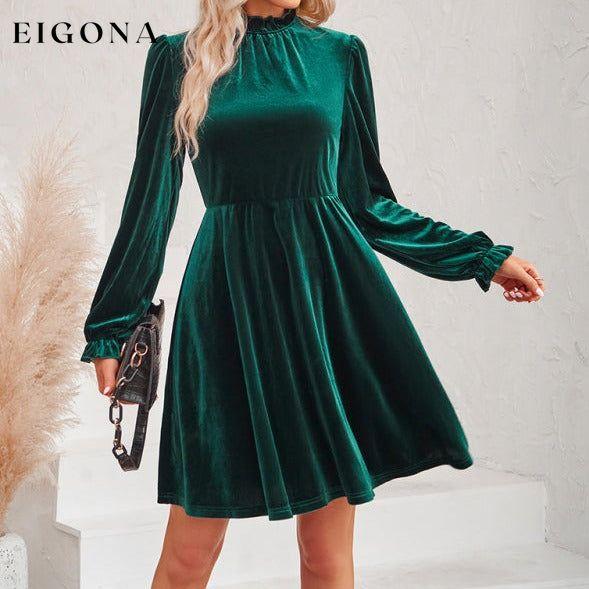 Turtleneck velvet solid color waist dress casual dress casual dresses clothes dress dresses long sleeve dresses short dresses