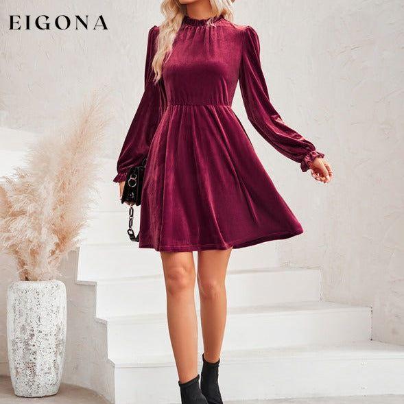 Turtleneck velvet solid color waist dress casual dress casual dresses clothes dress dresses long sleeve dresses short dresses