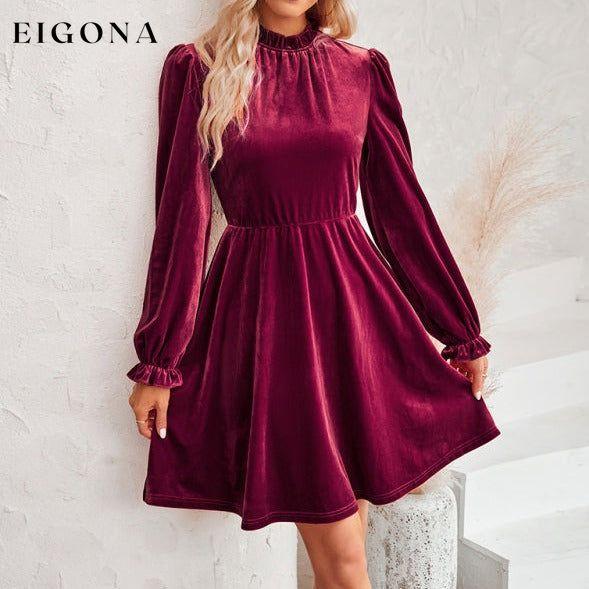 Turtleneck velvet solid color waist dress casual dress casual dresses clothes dress dresses long sleeve dresses short dresses