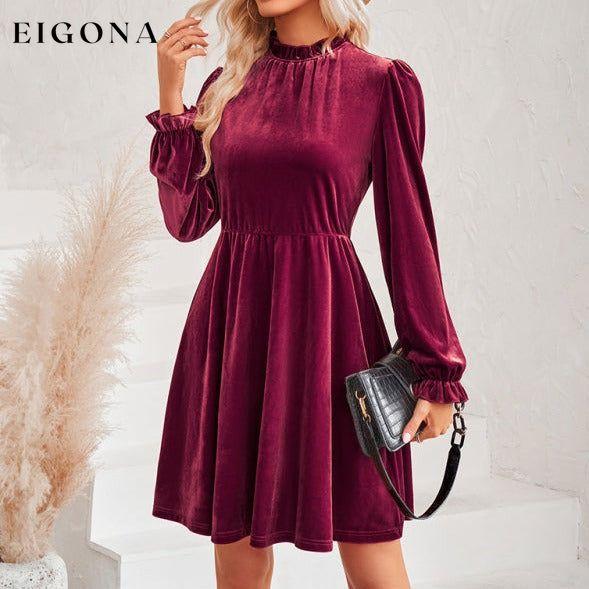 Turtleneck velvet solid color waist dress casual dress casual dresses clothes dress dresses long sleeve dresses short dresses