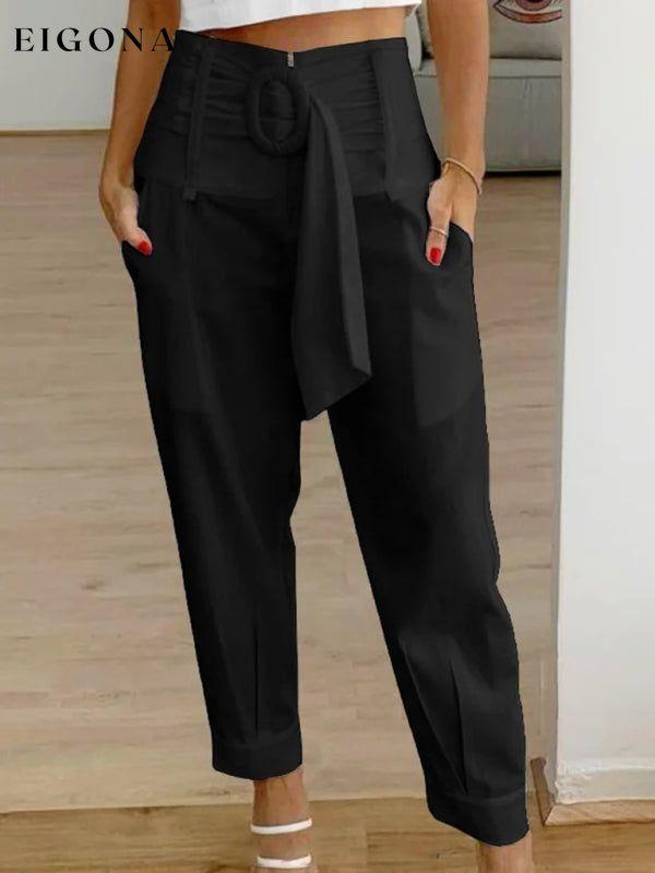 women's casual pants solid color cropped pants Black clothes