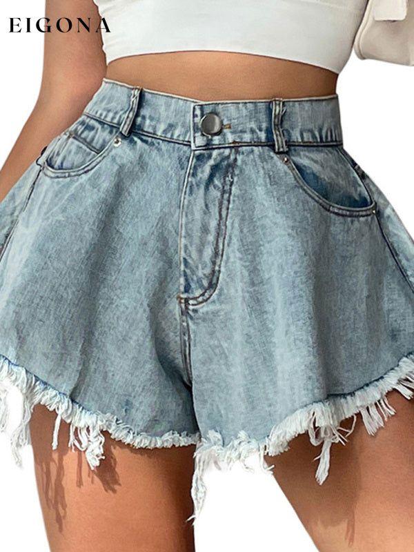 women's ripped denim shorts high waist loose tassel jeans Clothes