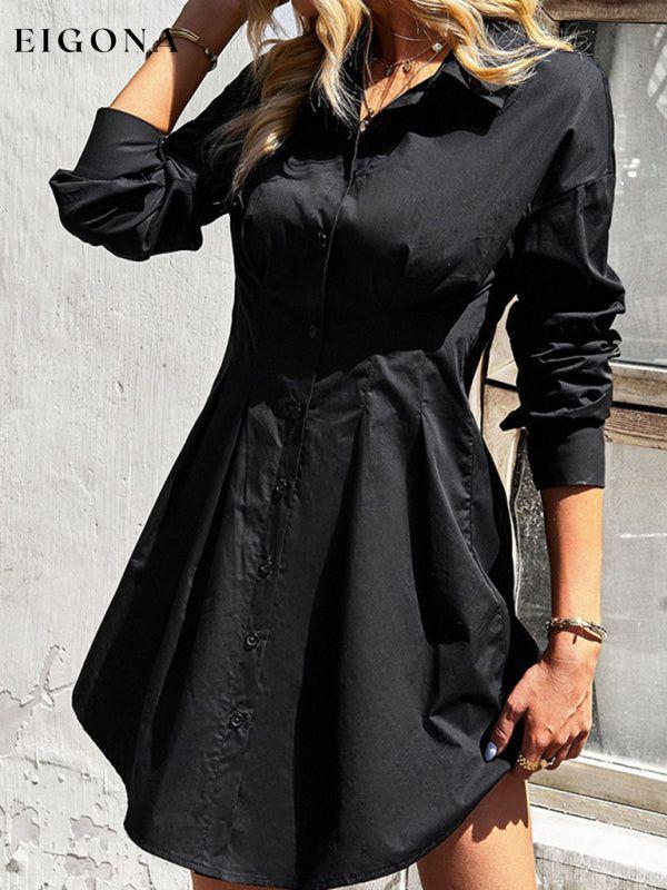 Ladies Fashion Solid Color Shirt Dress clothes dresses long sleeve dresses