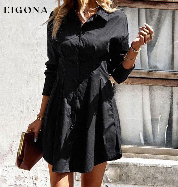 Ladies Fashion Solid Color Shirt Dress clothes dresses long sleeve dresses