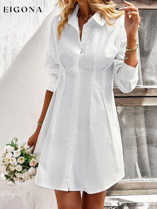 Ladies Fashion Solid Color Shirt Dress clothes dresses long sleeve dresses