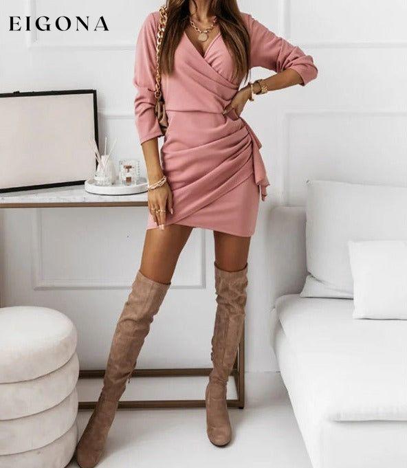 V-neck long-sleeved simple fashion scheming dress Clothes