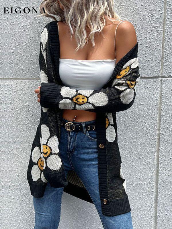 Women's mid length floral long sleeve sweater cardigan cardigan cardigans clothes Sweater sweaters