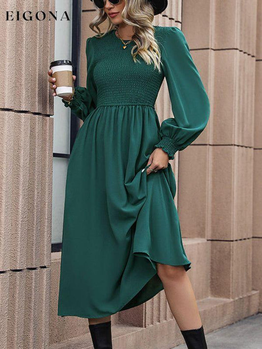 Round neck women's high-end solid color long sleeve dress clothes dress dresses long sleeve dresses midi dress