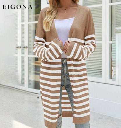 Long casual striped new loose long-sleeved coat sweater cardigan Brown cardigan cardigans clothes