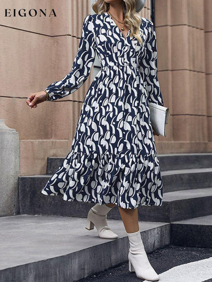 New Elegant Long Sleeve Printed Waist Dress clothes dress dresses long sleeve dresses