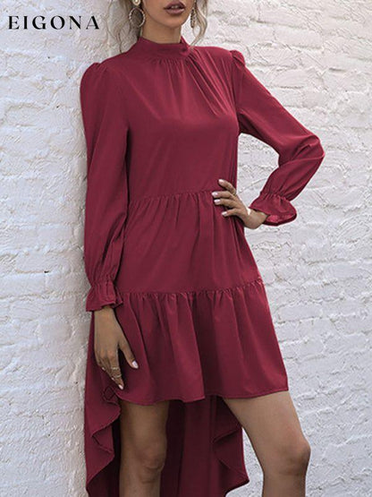 New women's solid color long sleeve irregular half turtleneck dress Wine Red burgundy dresses casual dresses clothes dresses long sleeve dresses long sleve dresses nude dress short dresses