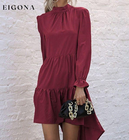 New women's solid color long sleeve irregular half turtleneck dress burgundy dresses casual dresses clothes dresses long sleeve dresses long sleve dresses nude dress short dresses