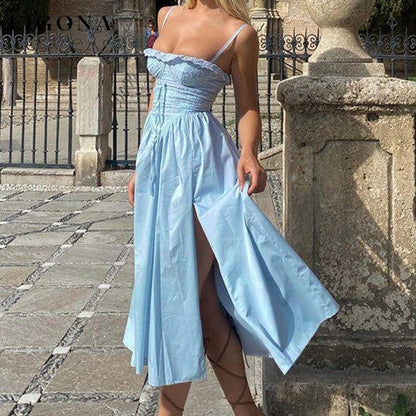 New suspender lace pleated waist dress, fashionable and sexy slit long skirt clothes dress dresses long dress maxi dress