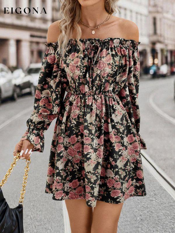 New Elegant Casual One Shoulder Floral Retro Party Dress clothes dresses long sleeve dresses