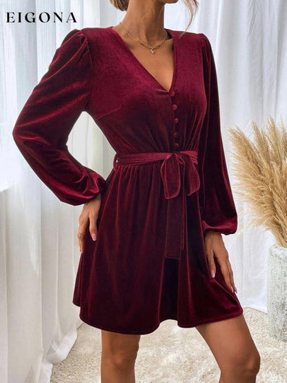 New V-neck waist A-line skirt long-sleeved velvet sexy banquet dress clothes dress dresses long sleeve dresses