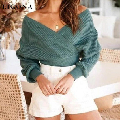 Women's Sweater Top, waisted off-shoulder long sleeve knitwear sweater Blue clothes long sleeve top shirt shirts sweaters top tops