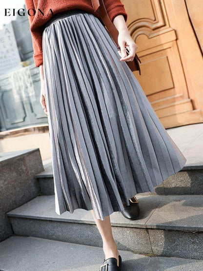 Women's gold velvet pleated skirt with wide hem Grey bottoms clothes skirt skirts