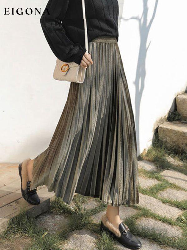 Women's gold velvet pleated skirt with wide hem bottoms clothes skirt skirts