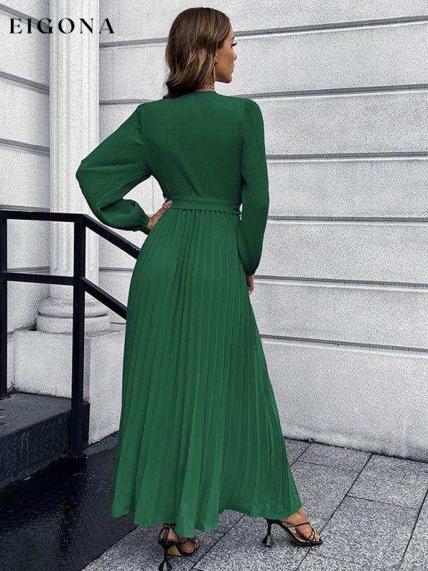 V-neck long-sleeved pleated A-line midi dress clothes dresses long dress long sleeve dresses maxi dress