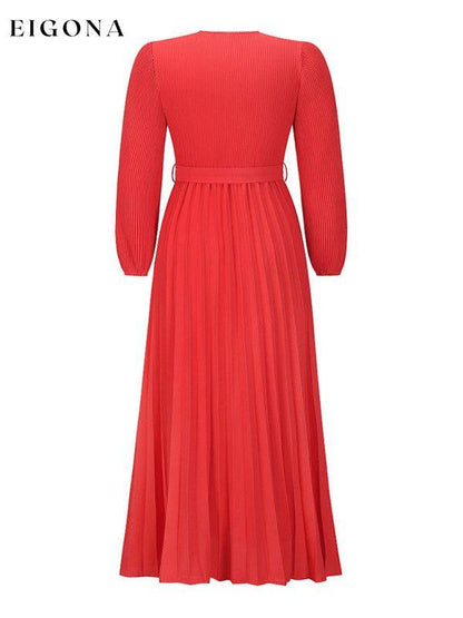 V-neck long-sleeved pleated A-line midi dress clothes dresses long dress long sleeve dresses maxi dress