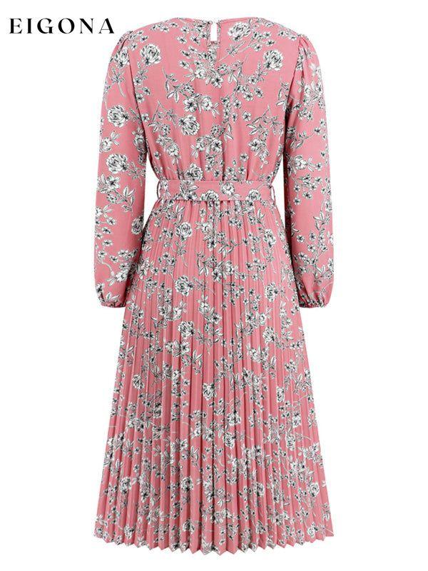 Pleated long-sleeved floral retro bow dress clothes dresses floral dress long sleeve dress long sleeve dresses long sleve dresses midi dresses office dress office dresses Print Floral work dress