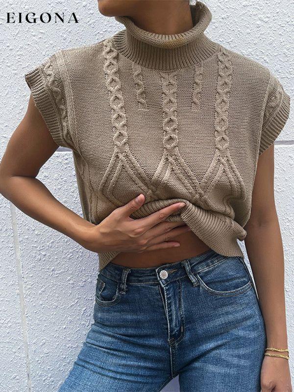 New women's solid color short sleeve turtleneck sweater Brown clothes Sweater sweaters