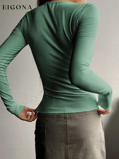 Feminine U-neck buttoned long-sleeved knitted top clothes long sleeve shirts long sleeve top shirt shirts top tops