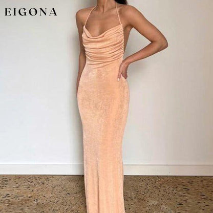 New fashionable and sexy backless strappy long skirt tube top halter neck dress Lotus root Pink clothes dress dresses evening dress long dress maxi dress need