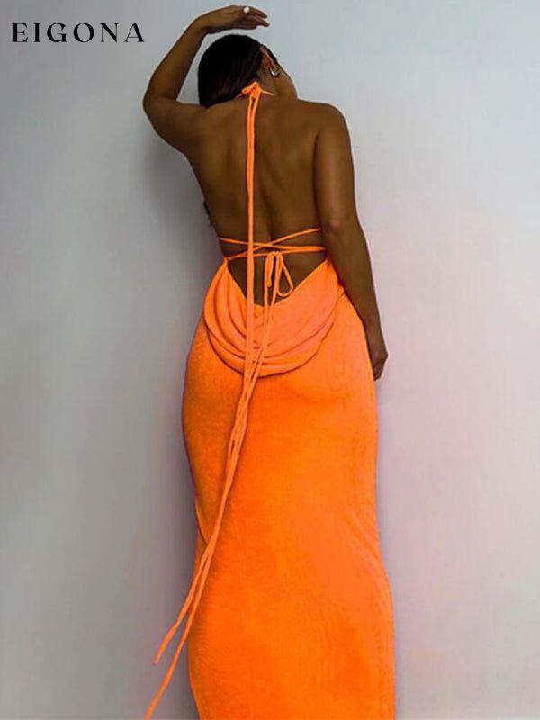 New fashionable and sexy backless strappy long skirt tube top halter neck dress Orange clothes dress dresses evening dress long dress maxi dress need