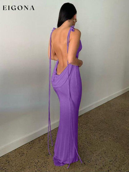 New fashionable and sexy backless strappy long skirt tube top halter neck dress Purple clothes dress dresses evening dress long dress maxi dress need