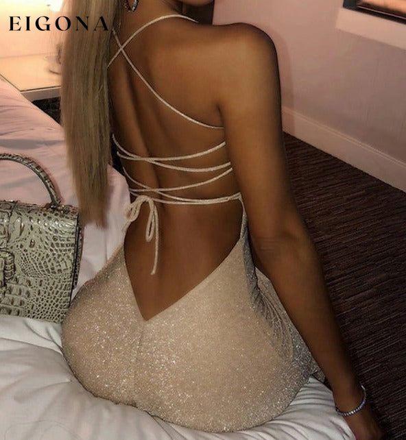 Sexy backless Dress, square neck solid color hip-hugging Tie Back gold silk slit midi dress clothes dresses evening dress formal dresses maxi dress midi dress slit dress