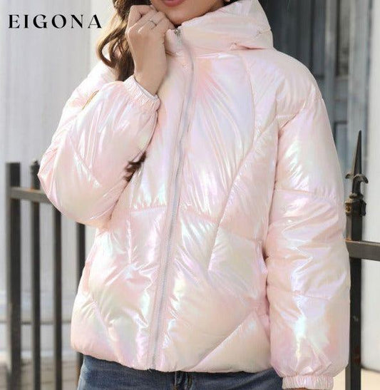New Fashionable Shiny Cotton Hooded Bread Jacket Warm Cotton Jacket Pink clothes