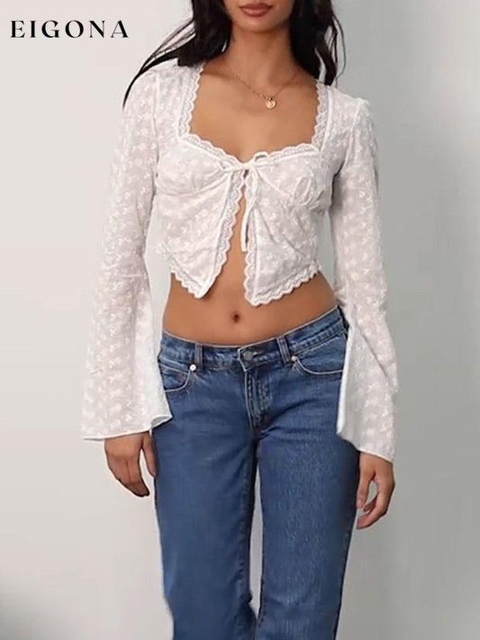 Women's Sexy See-through Hollow Cardigan Top Lace-Up Short Irregular Long Sleeve Crop Top clothes crop top crop tops cropped top croptop long sleeve shirt long sleeve shirts shirt shirts top tops