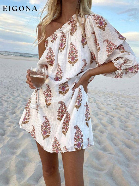 Women's new slanted shoulder casual lantern sleeve dress casual dress casual dresses clothes dress dresses short dresses