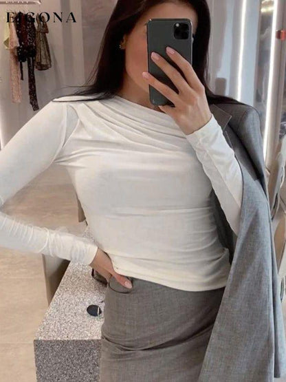 New solid color versatile round neck pleated long sleeve inner slim fit T-shirt clothes long sleeve shirt long sleeve shirts long sleeve top long sleeve tops shirt shirts top tops