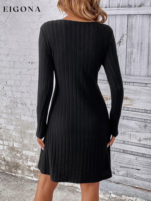 Women's Fashion Button Waist Long Sleeve Dress casual dresses clothes clothing dress dresses long sleeve dress long sleeve dresses short dresses