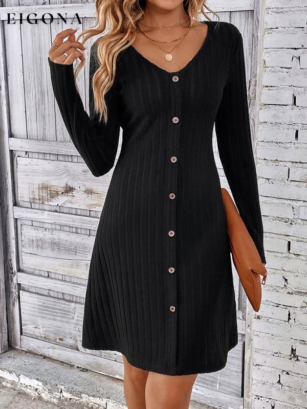 Women's Fashion Button Waist Long Sleeve Dress casual dresses clothes clothing dress dresses long sleeve dress long sleeve dresses short dresses