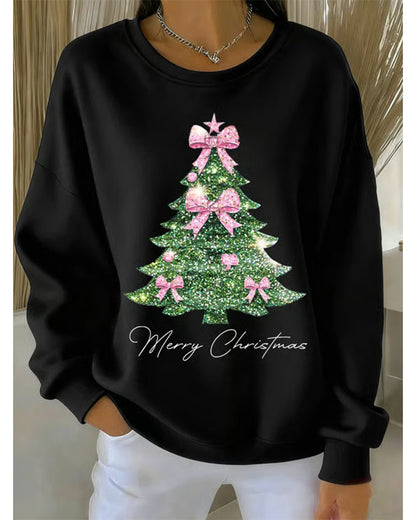 Crew Neck Christmas Long Sleeve Print Sweatshirt