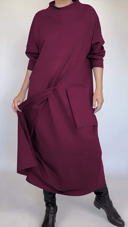 Women's Crew-neck One-pocket Dress Dress