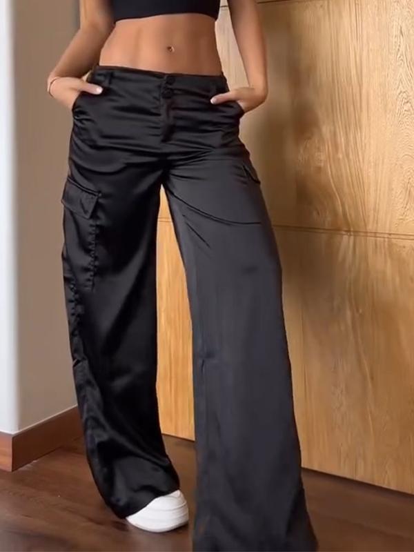 Women's Casual Solid Color Satin Work Trousers Bottoms Pants Satin