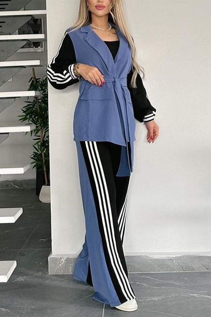 Women's Casual Contrast Color Splicing Web Pants Suit Pant sets Sets Two piece sets