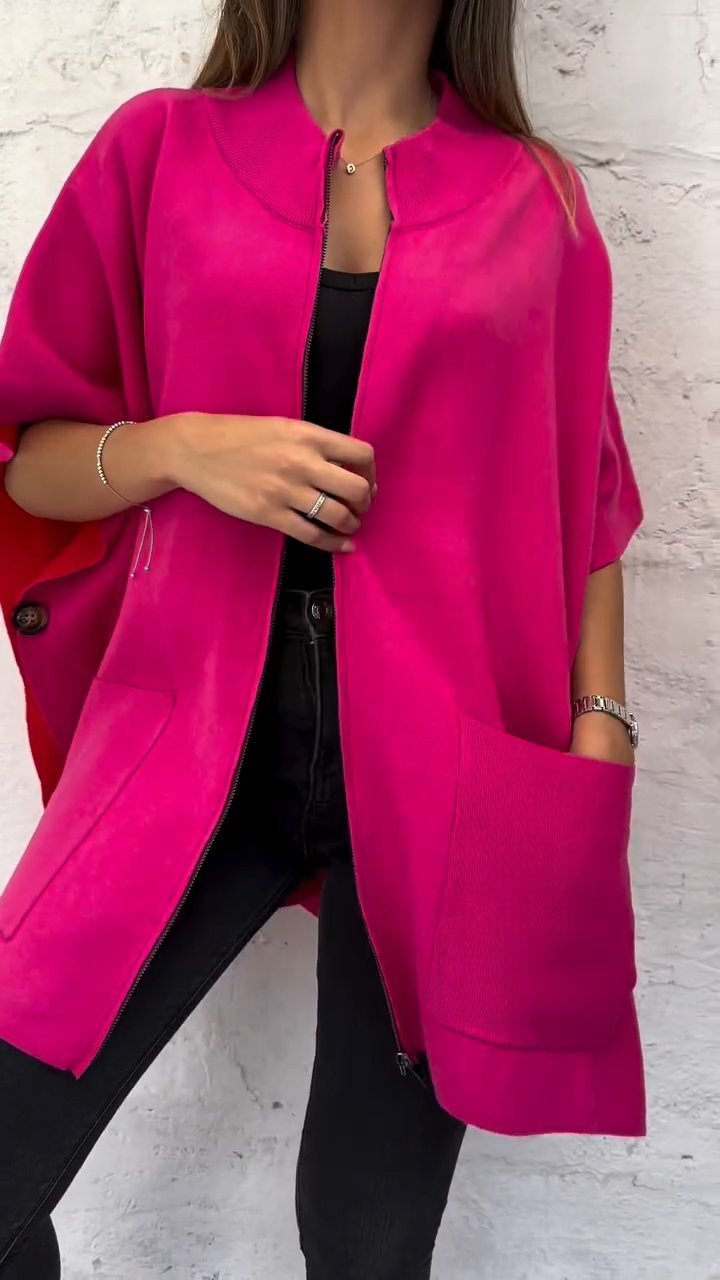 Women's Stand Collar Zipper Solid Color Cape Jacket Cotton Jacket