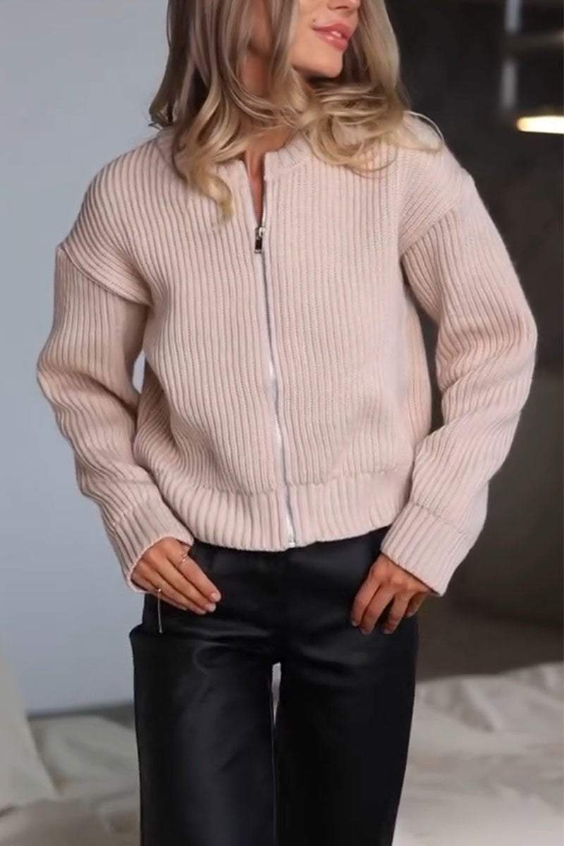 Women's Casual Solid Color Zipper Sweater Sweater Tops